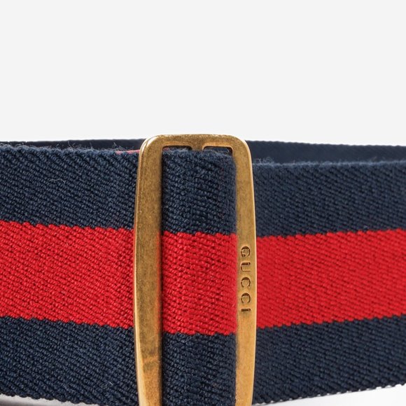 Gucci Queen Margaret Bee Canvas Striped Belt - Picture 4 of 6